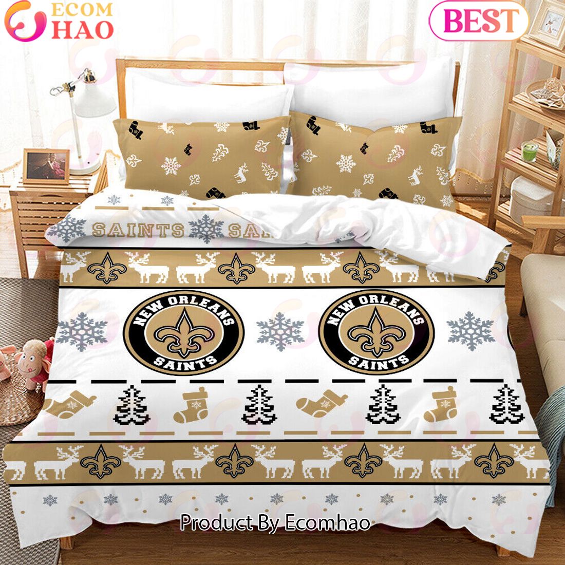 NFL New Orleans Saints Special Christmas Design Bedding Set