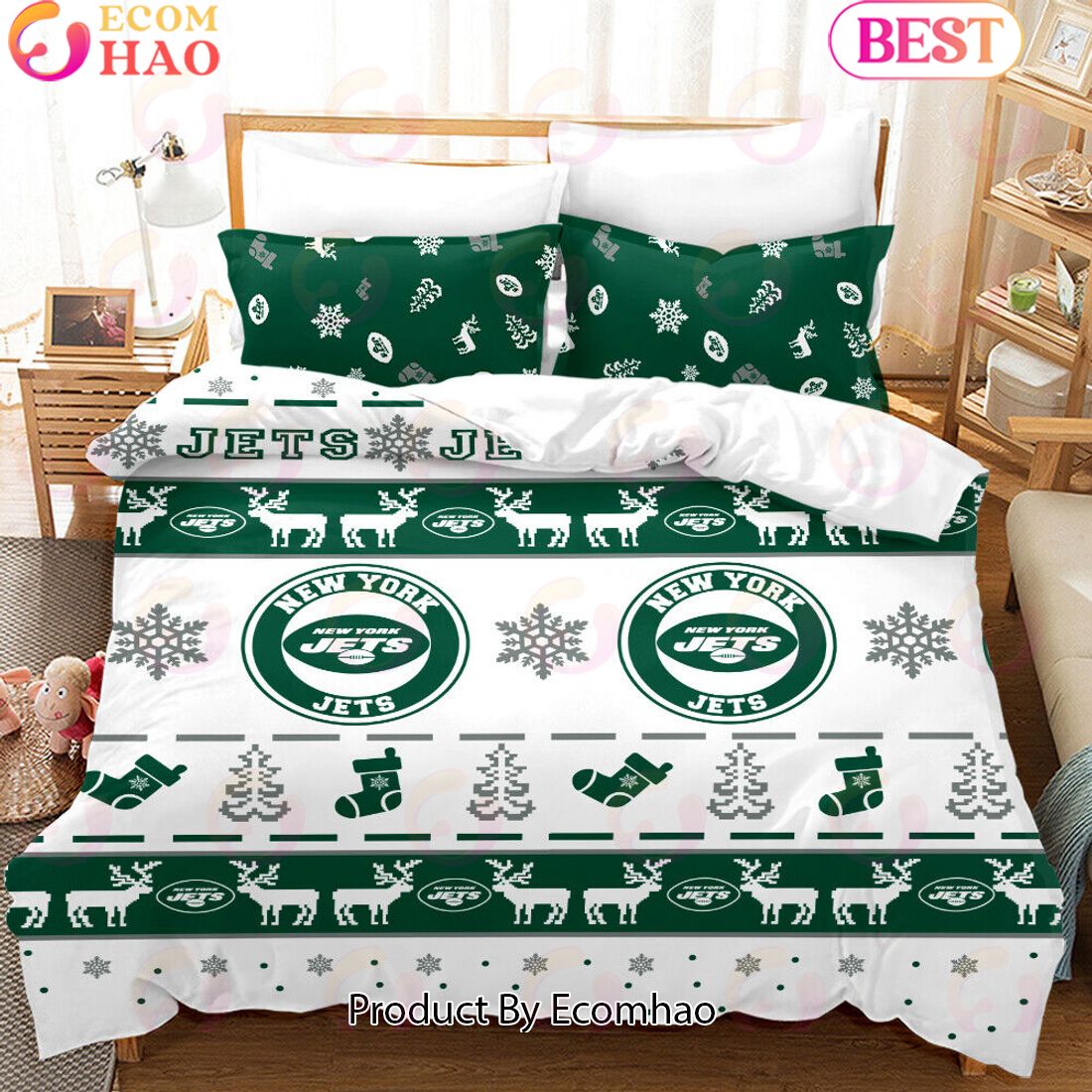 NFL New York Jets Special Christmas Design Bedding Set