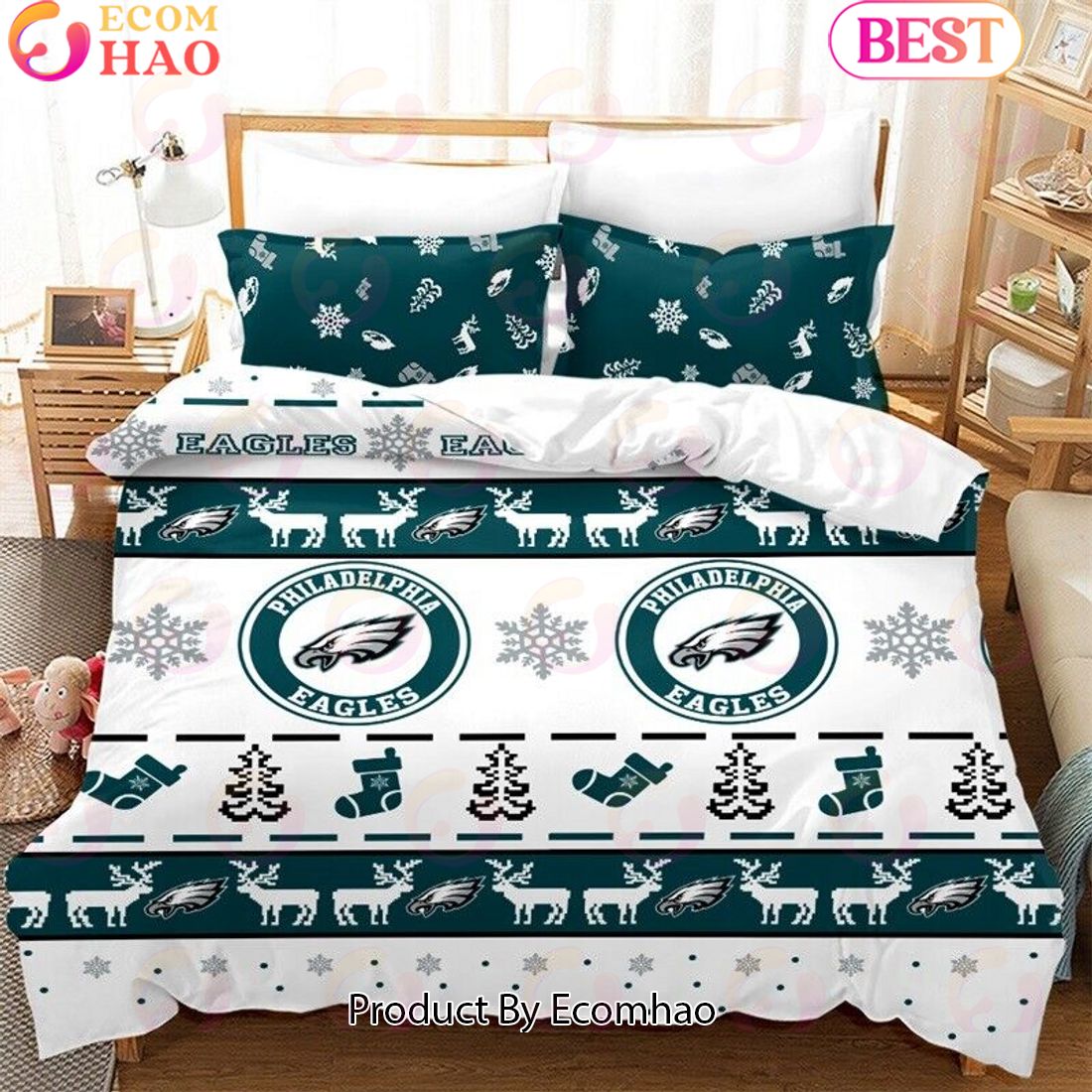 NFL Philadelphia Eagles Special Christmas Design Bedding Set