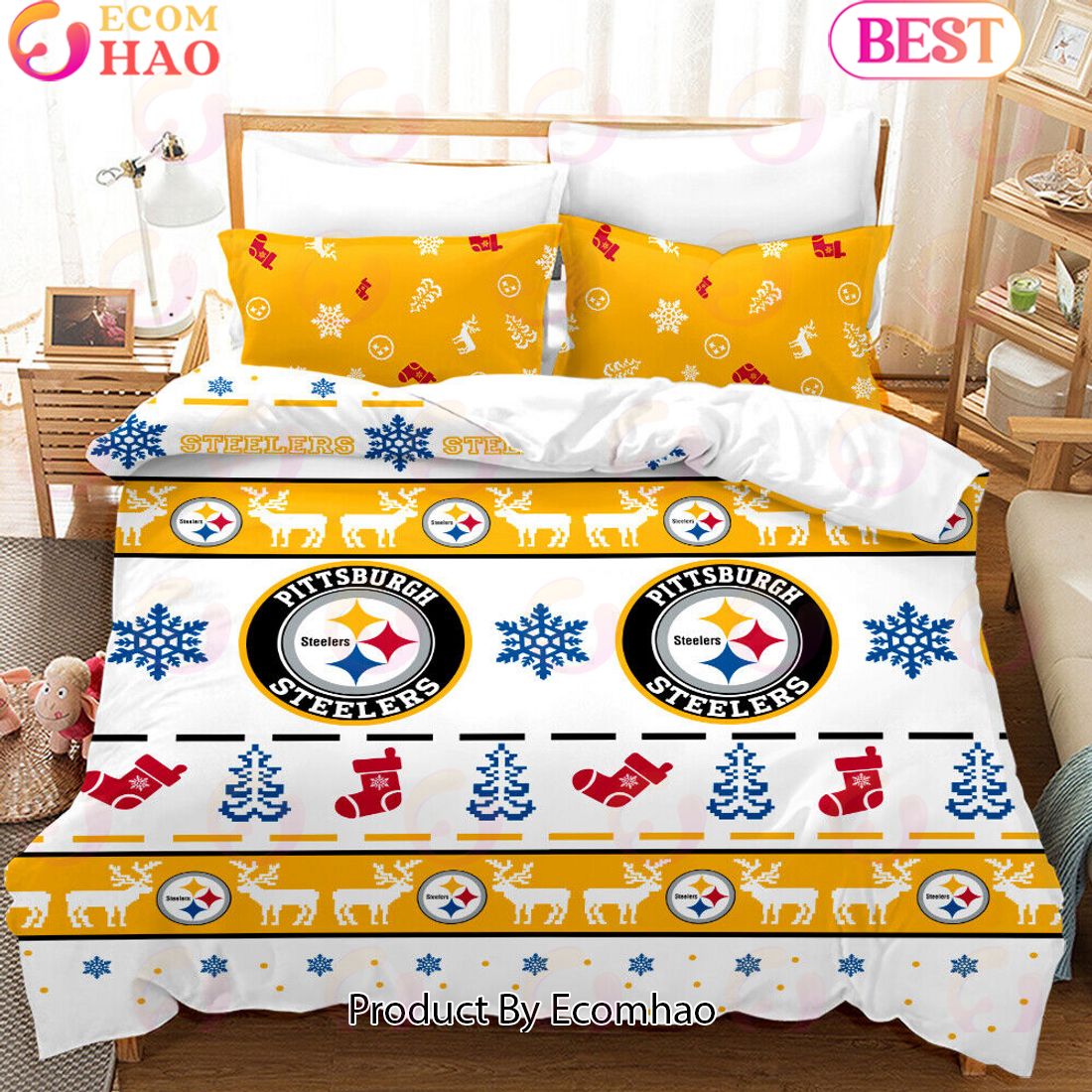 NFL Pittsburgh Steelers Special Christmas Design Bedding Set