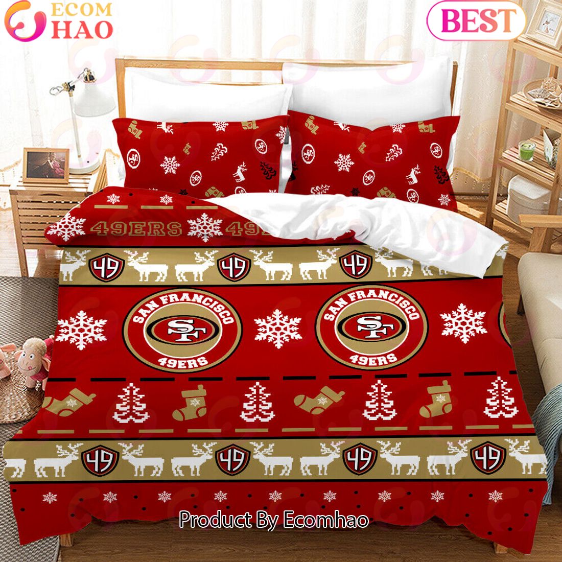 NFL San Francisco 49ers Special Christmas Design Bedding Set