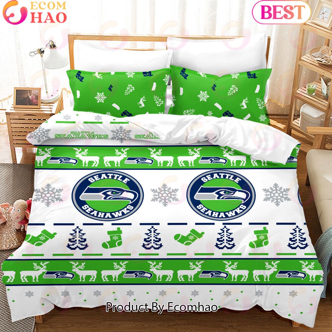 NFL Seattle Seahawks Special Christmas Design Bedding Set