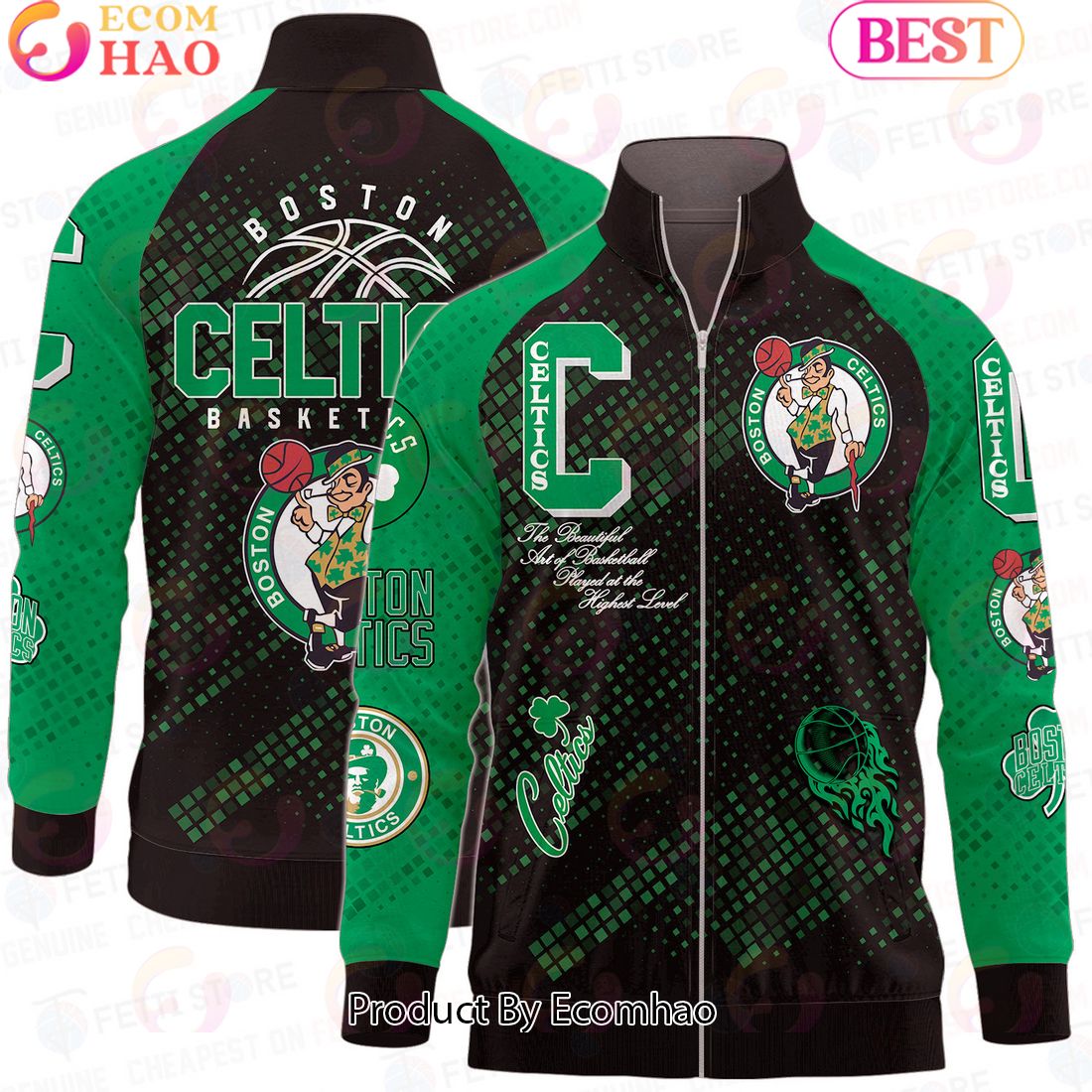 Boston Celtics National Basketball Association Stand Collar Zipper Jacket