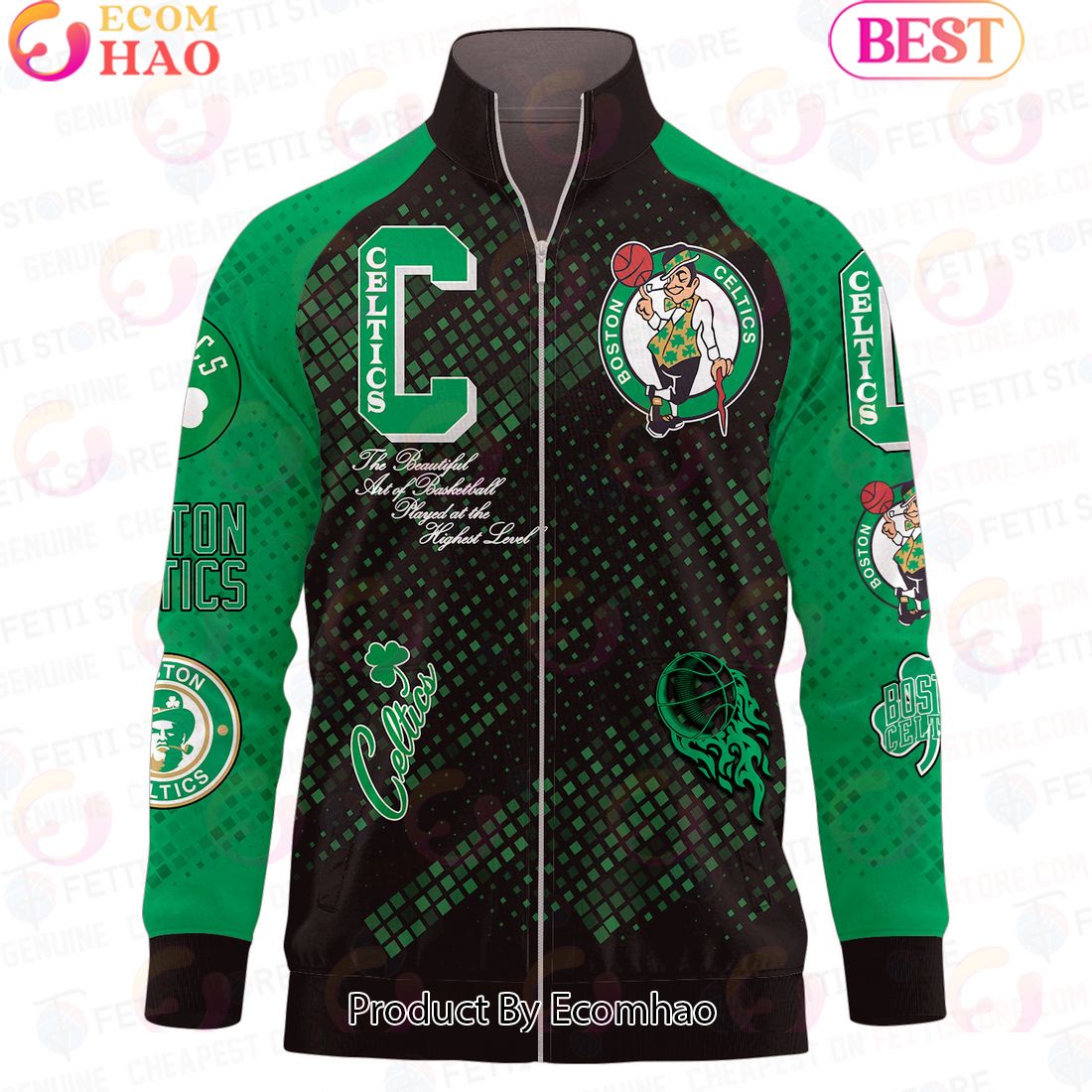 Boston Celtics National Basketball Association Stand Collar Zipper Jacket