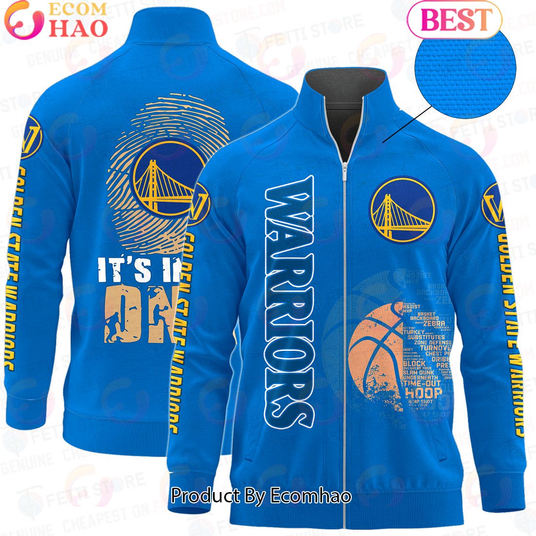 Golden State Warriors – NBA AOP Stand Collar Zipper Jacket STM V2