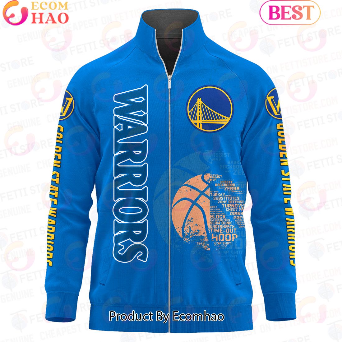 Golden State Warriors – NBA AOP Stand Collar Zipper Jacket STM V2