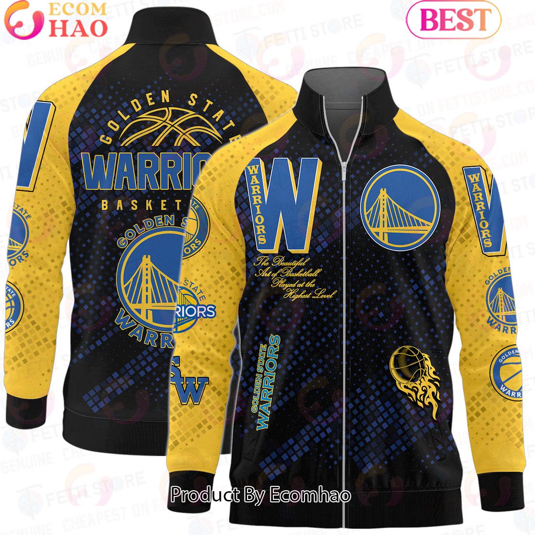 Golden State Warriors National Basketball Association Stand Collar Zipper Jacket