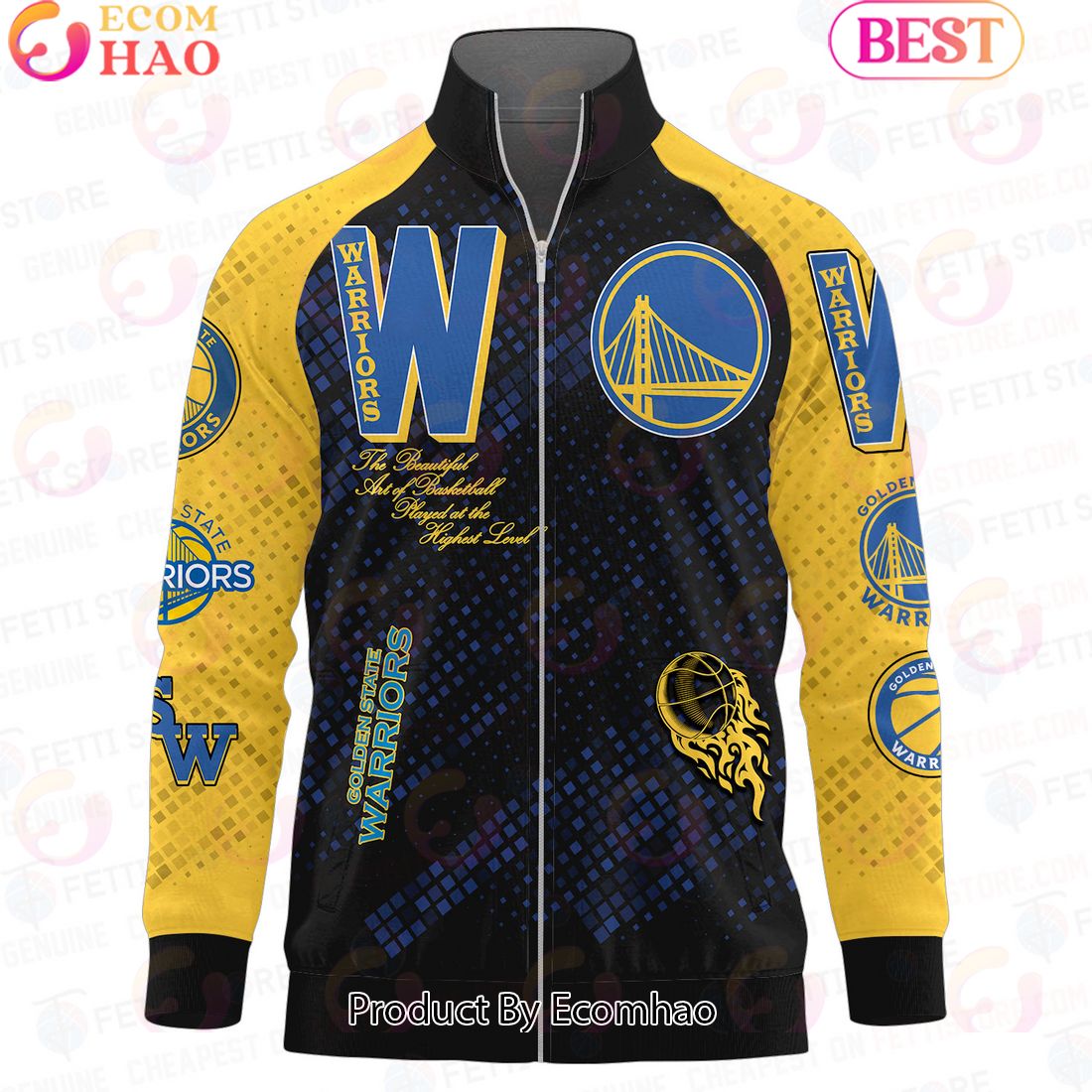 Golden State Warriors National Basketball Association Stand Collar Zipper Jacket