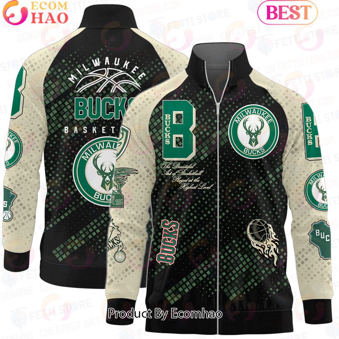 Milwaukee Bucks National Basketball Association Stand Collar Zipper Jacket