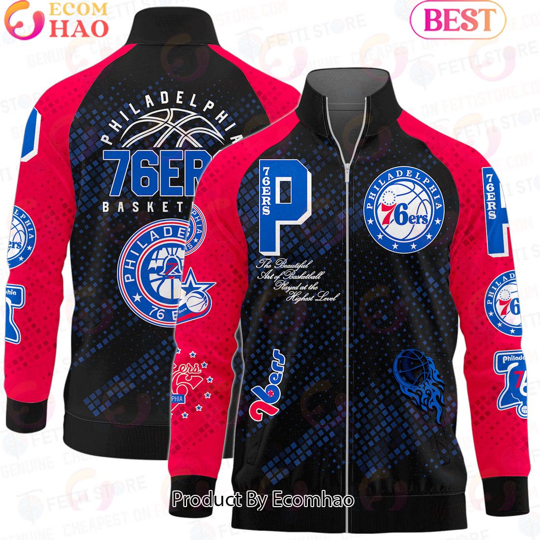 Philadelphia 76ers National Basketball Association Stand Collar Zipper Jacket