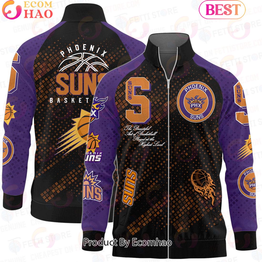 Phoenix Suns National Basketball Association Stand Collar Zipper Jacket