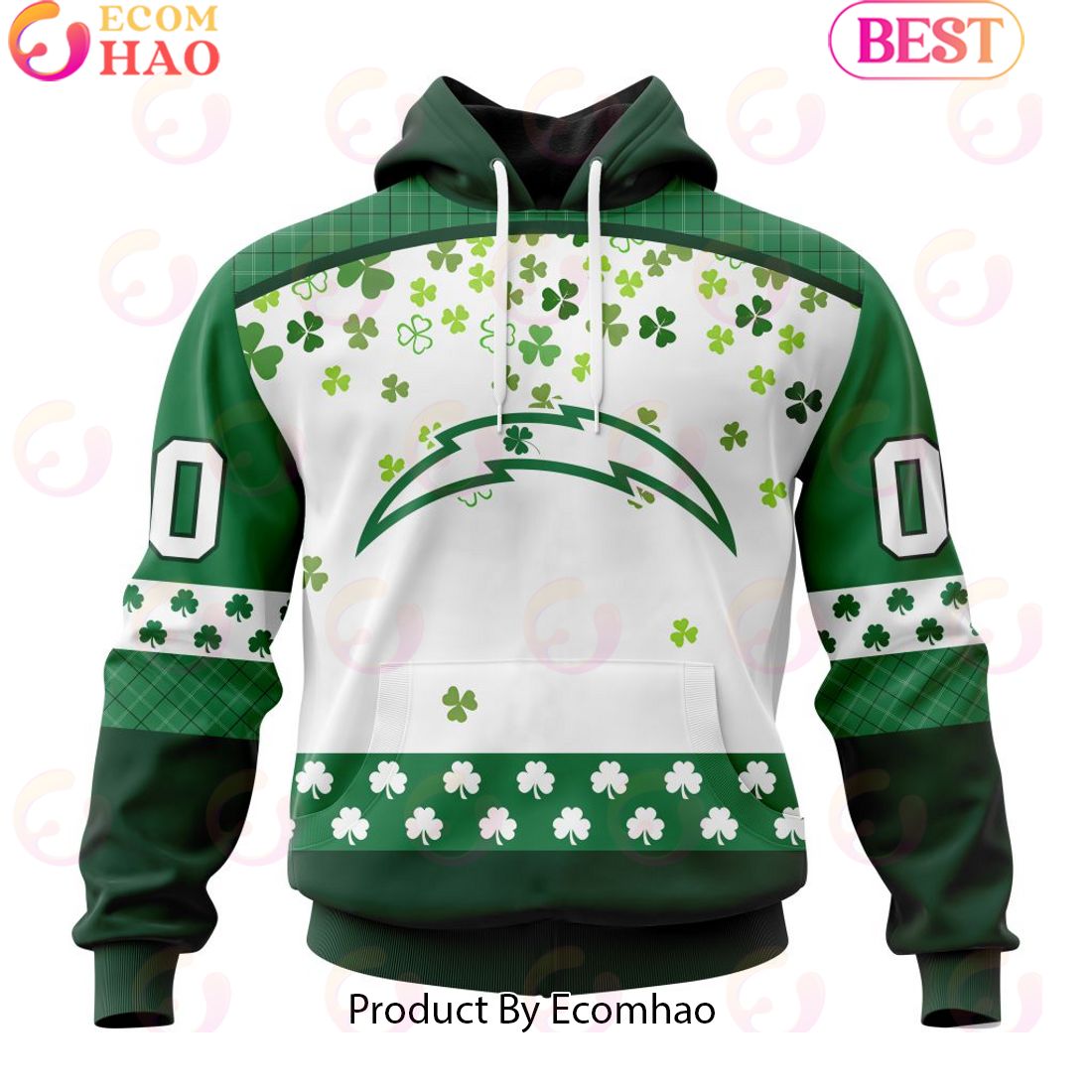 Customize NFL Los Angeles Chargers Special Design For St. Patrick’s Day 3D Hoodie