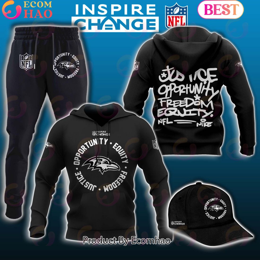 Baltimore Ravens NFL Inspire Change Hoodie Longpants Cap Set