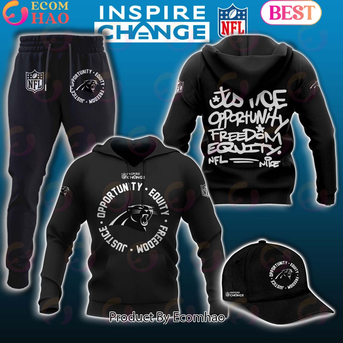 Carolina Panthers NFL Inspire Change Hoodie Longpants Cap Set