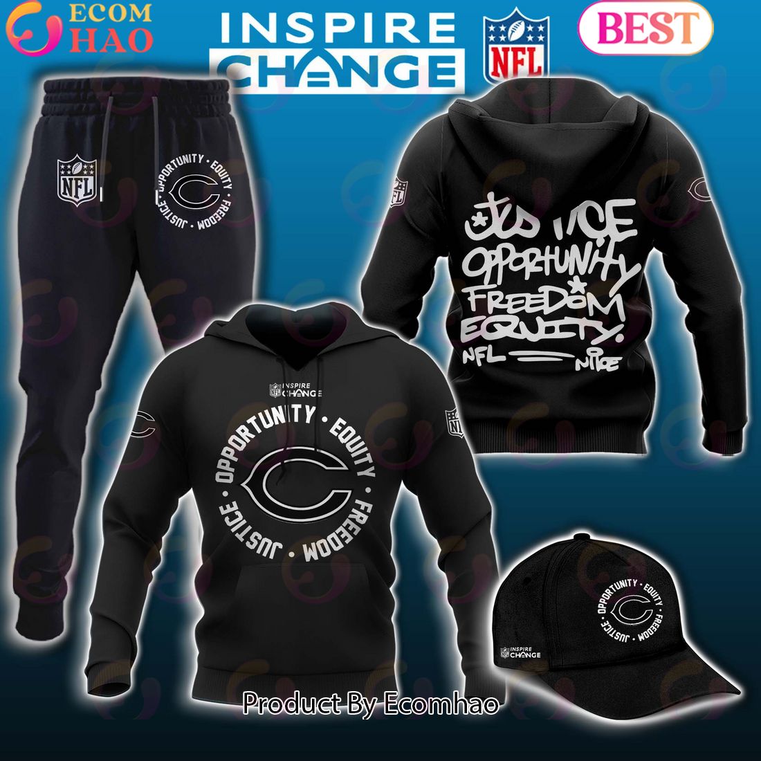 Chicago Bears NFL Inspire Change Hoodie Longpants Cap Set