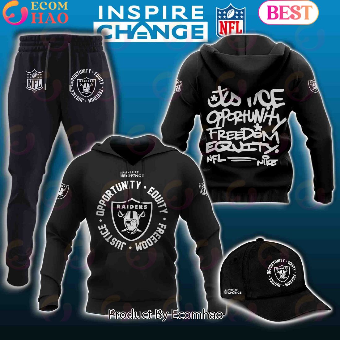 Las Vegas Raiders NFL Inspire Change Hoodie Longpants Cap Set