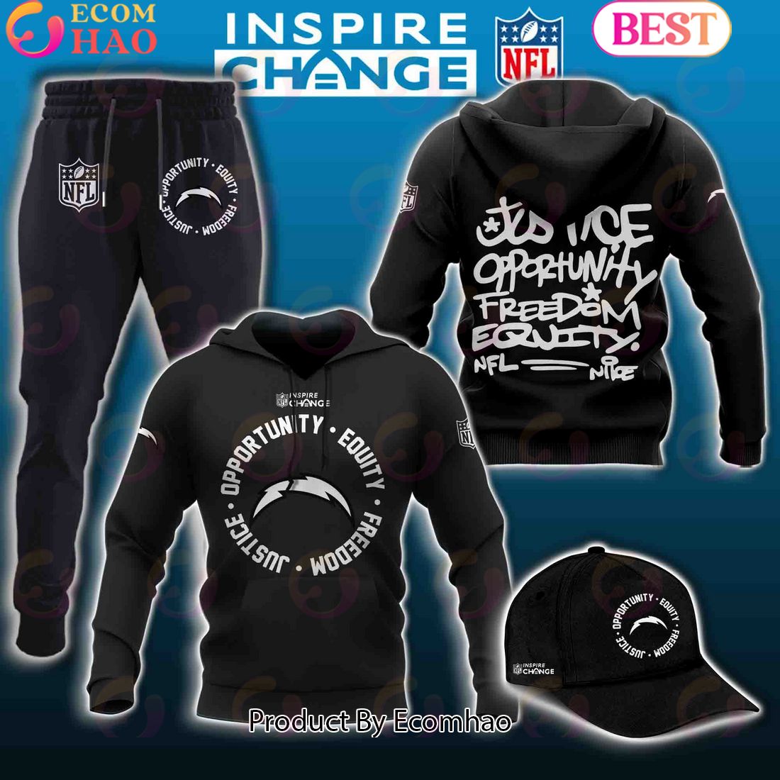 Los Angeles Chargers NFL Inspire Change Hoodie Longpants Cap Set