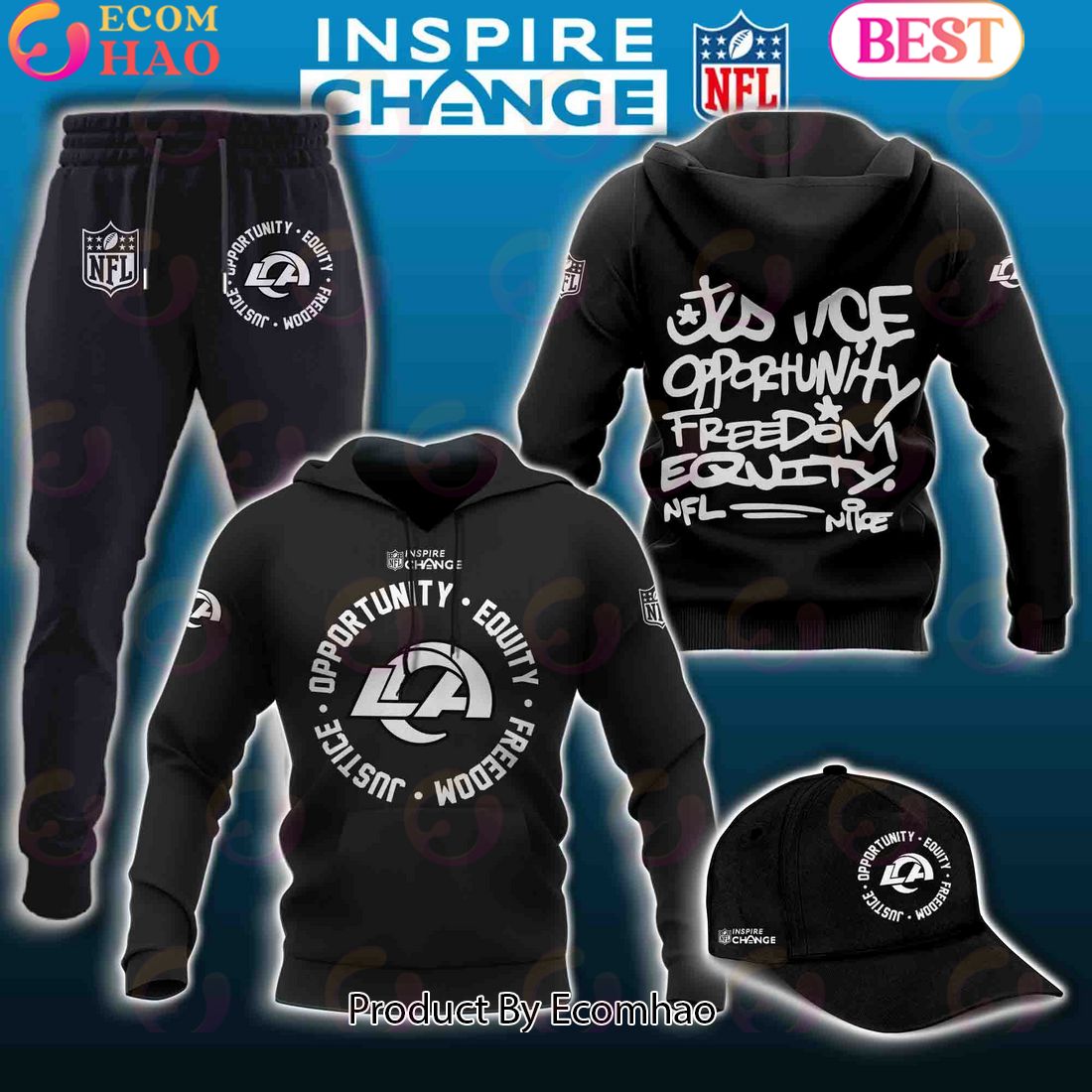 Los Angeles Rams NFL Inspire Change Hoodie Longpants Cap Set