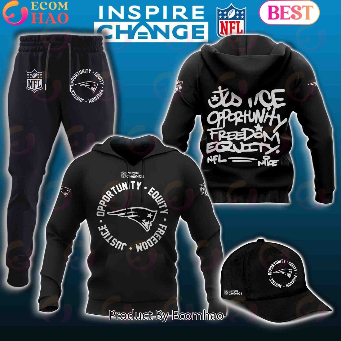 New England Patriots NFL Inspire Change Hoodie Longpants Cap Set