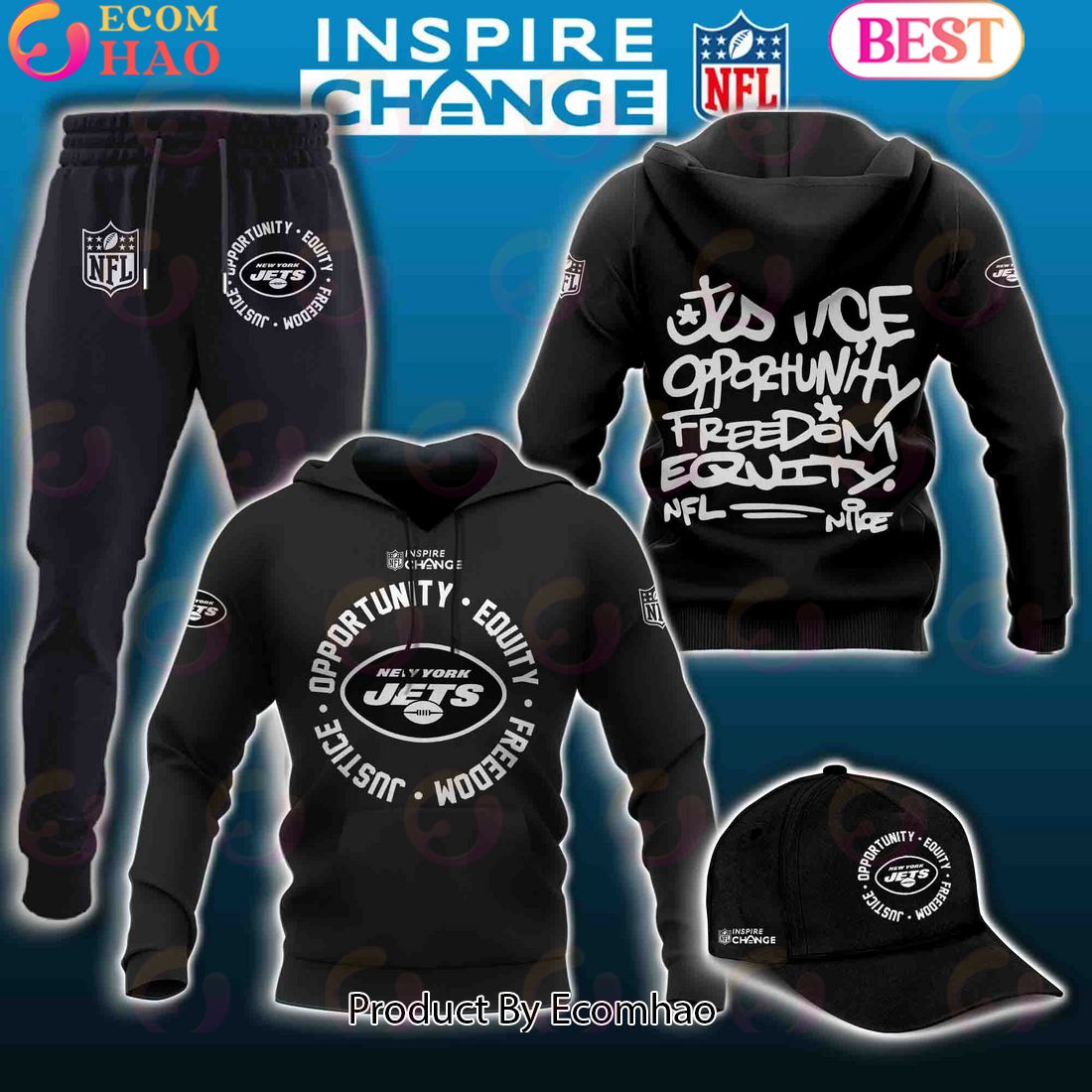 New York Jets NFL Inspire Change Hoodie Longpants Cap Set