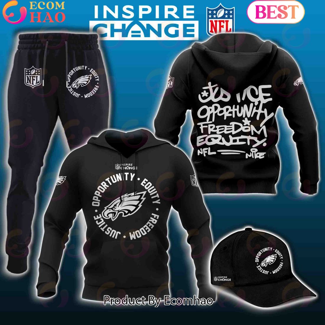 Philadelphia Eagles NFL Inspire Change Hoodie Longpants Cap Set