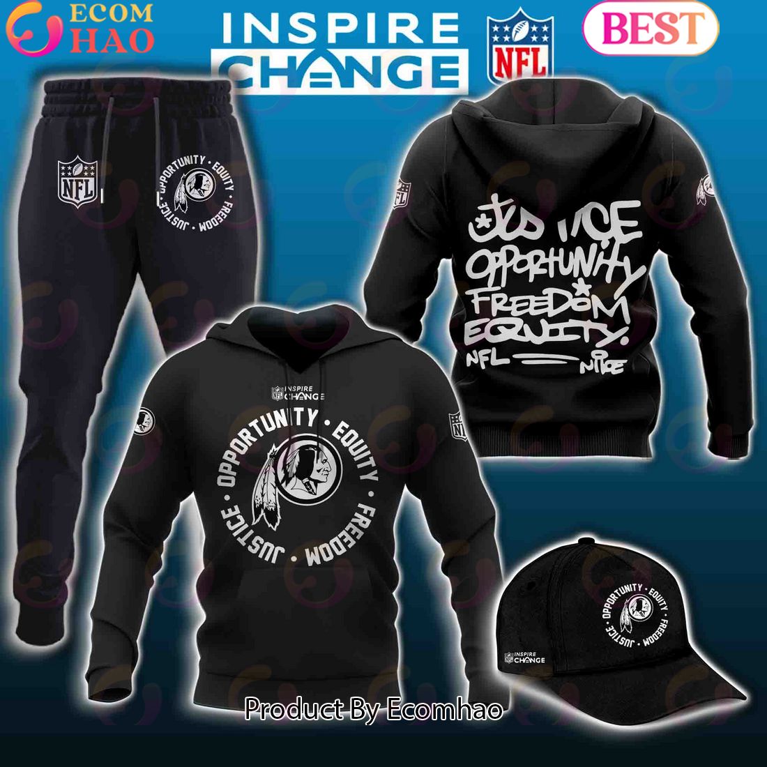 Washington Redskins NFL Inspire Change Hoodie Longpants Cap Set