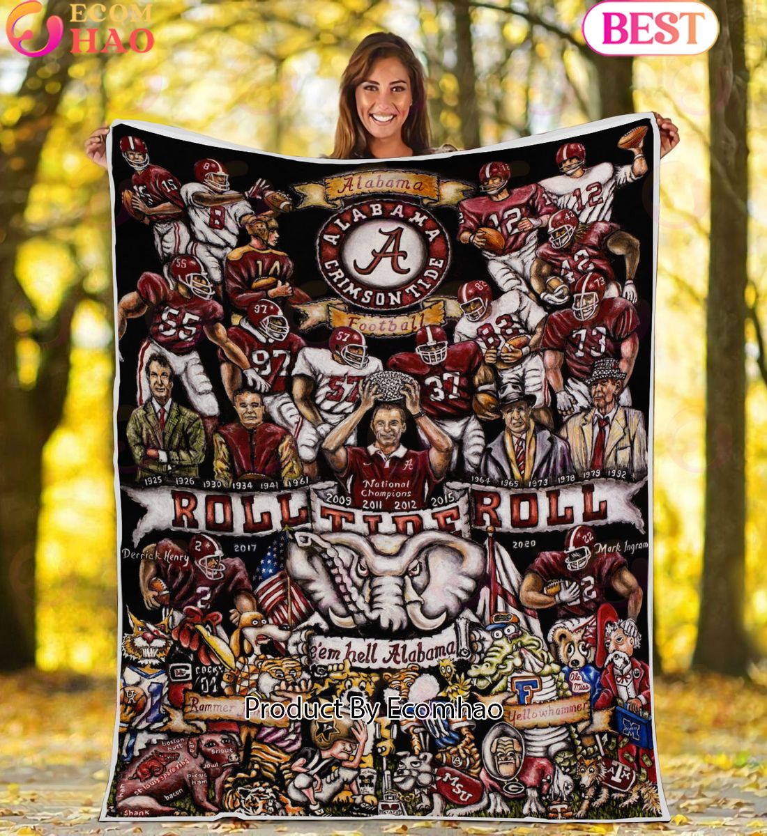 NCAA Alabama Crimson Tide Tribute, Football History Legend Blanket