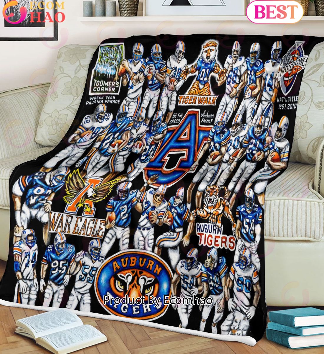 NCAA Auburn Tigers Tribute, Football History Legend Blanket