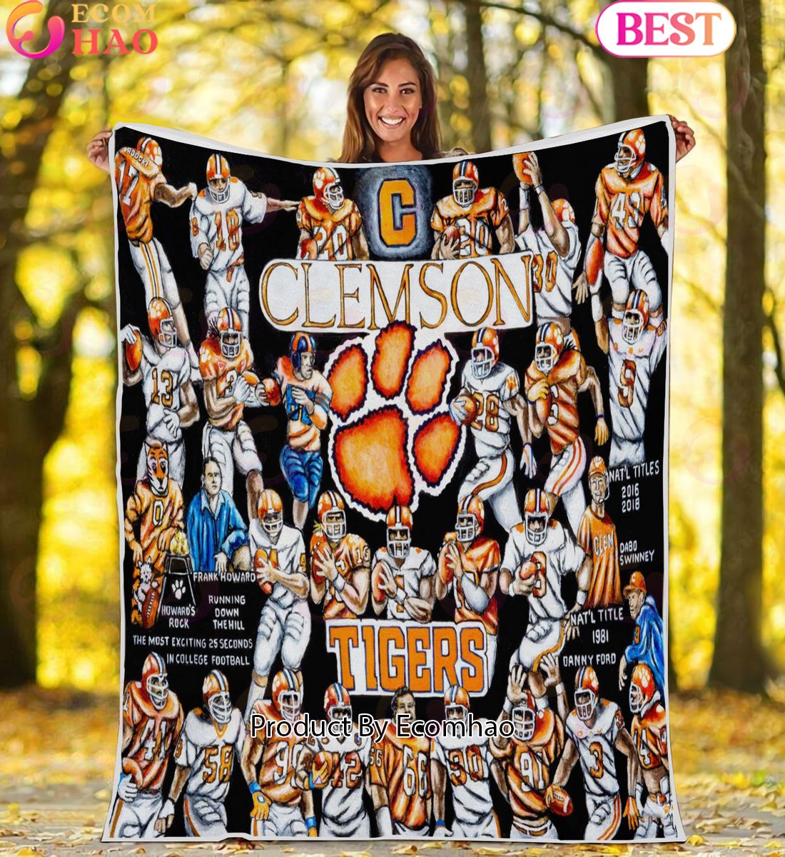 NCAA Clemson Tigers Tribute, Football History Legend Blanket