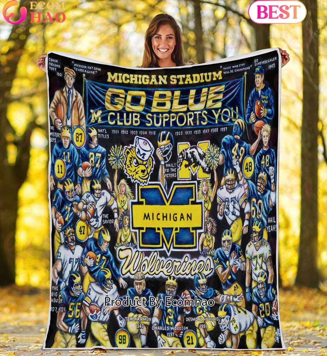 NCAA Michigan Wolverines Tribute, Football History Legend Blanket