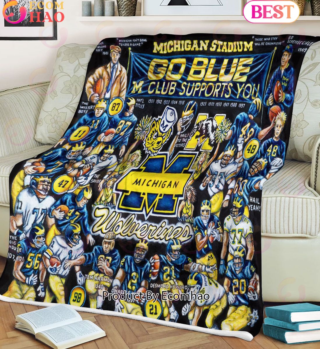 NCAA Michigan Wolverines Tribute, Football History Legend Blanket