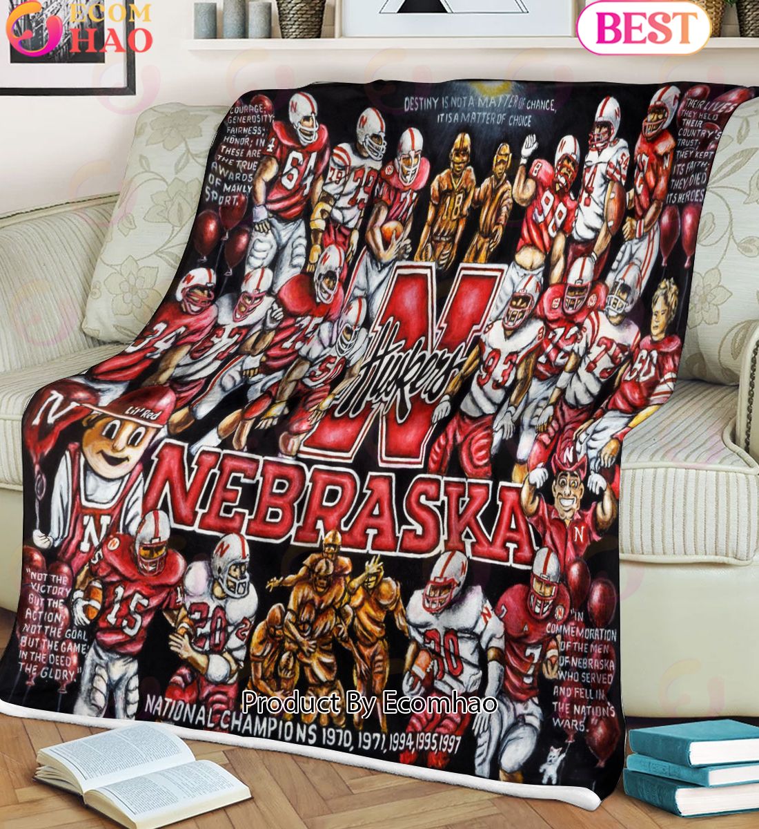 NCAA Nebraska Cornhuskers Tribute, Football History Legend Blanket