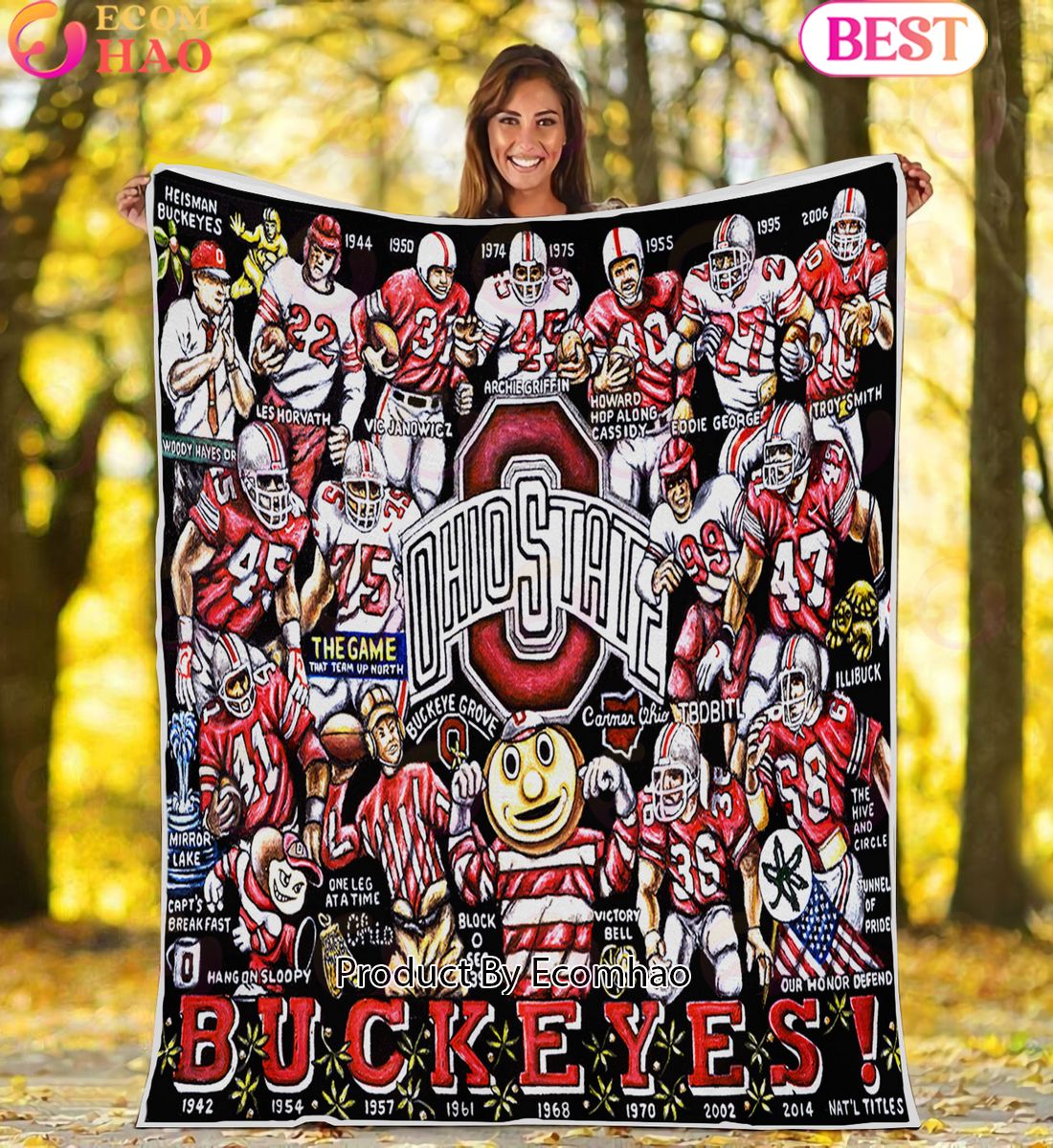 NCAA Ohio State Buckeyes Tribute, Football History Legend Blanket