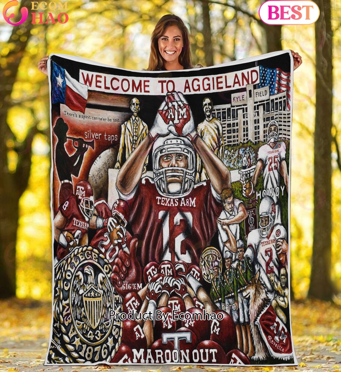 NCAA Texas A&M Aggies Tribute, Football History Legend Blanket