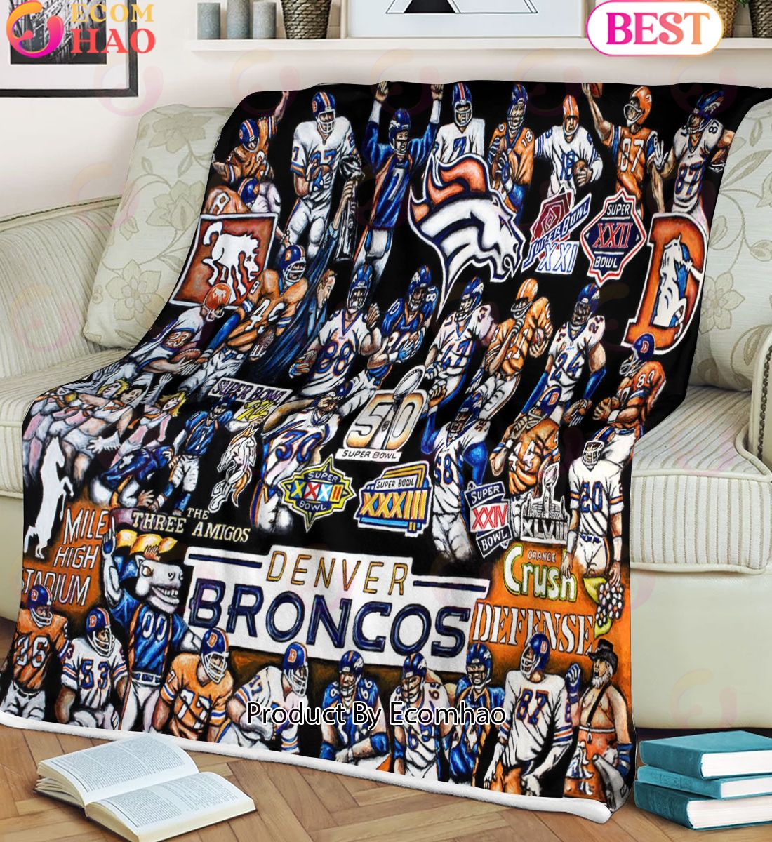 NFL Denver Broncos Tribute, Football History Legend Blanket