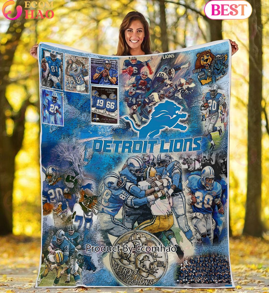 NFL Detroit Lions Tribute, Football History Legend Blanket