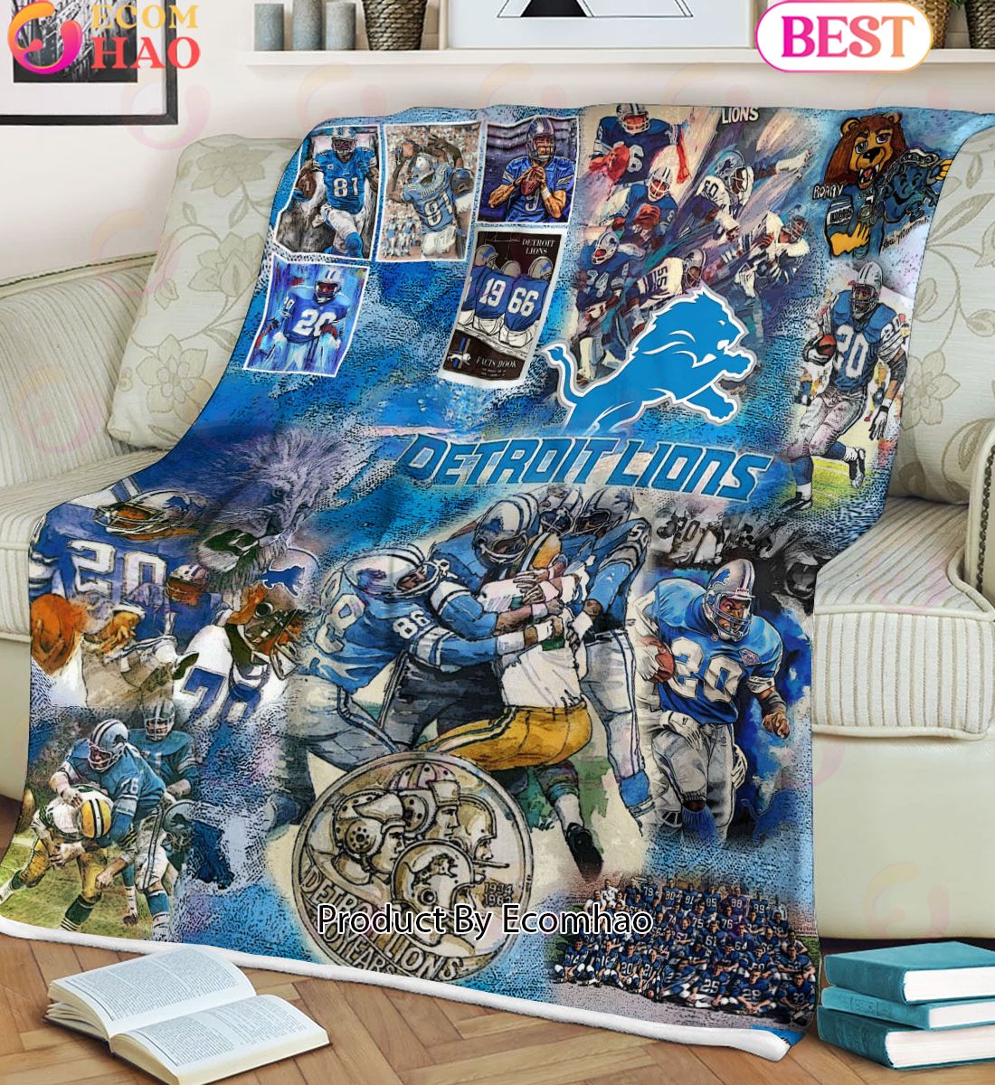 NFL Detroit Lions Tribute, Football History Legend Blanket