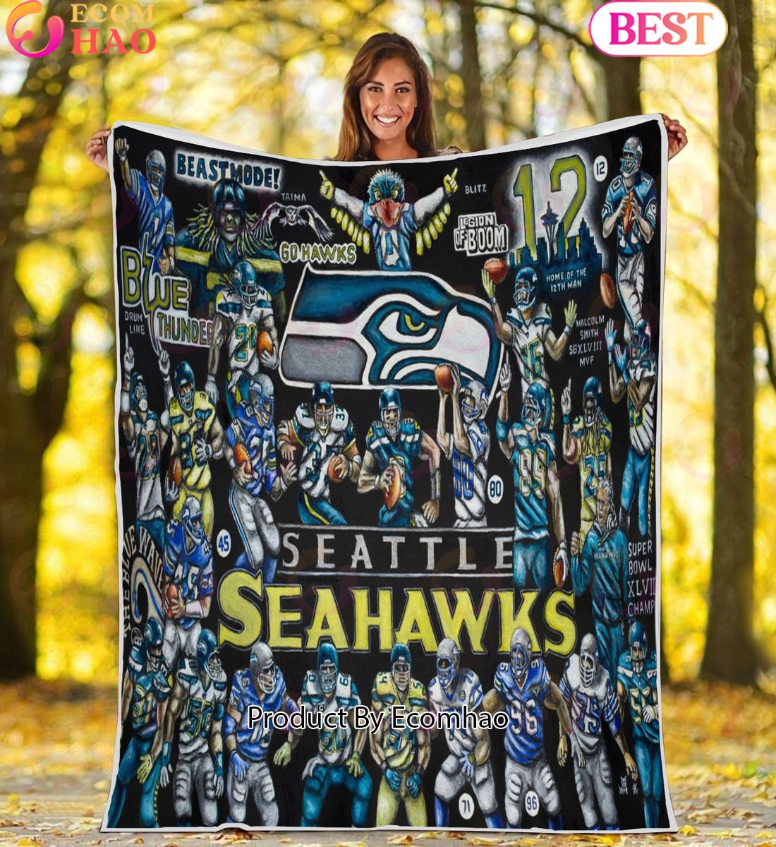 NFL Seattle seahawks Tribute, Football History Legend Blanket