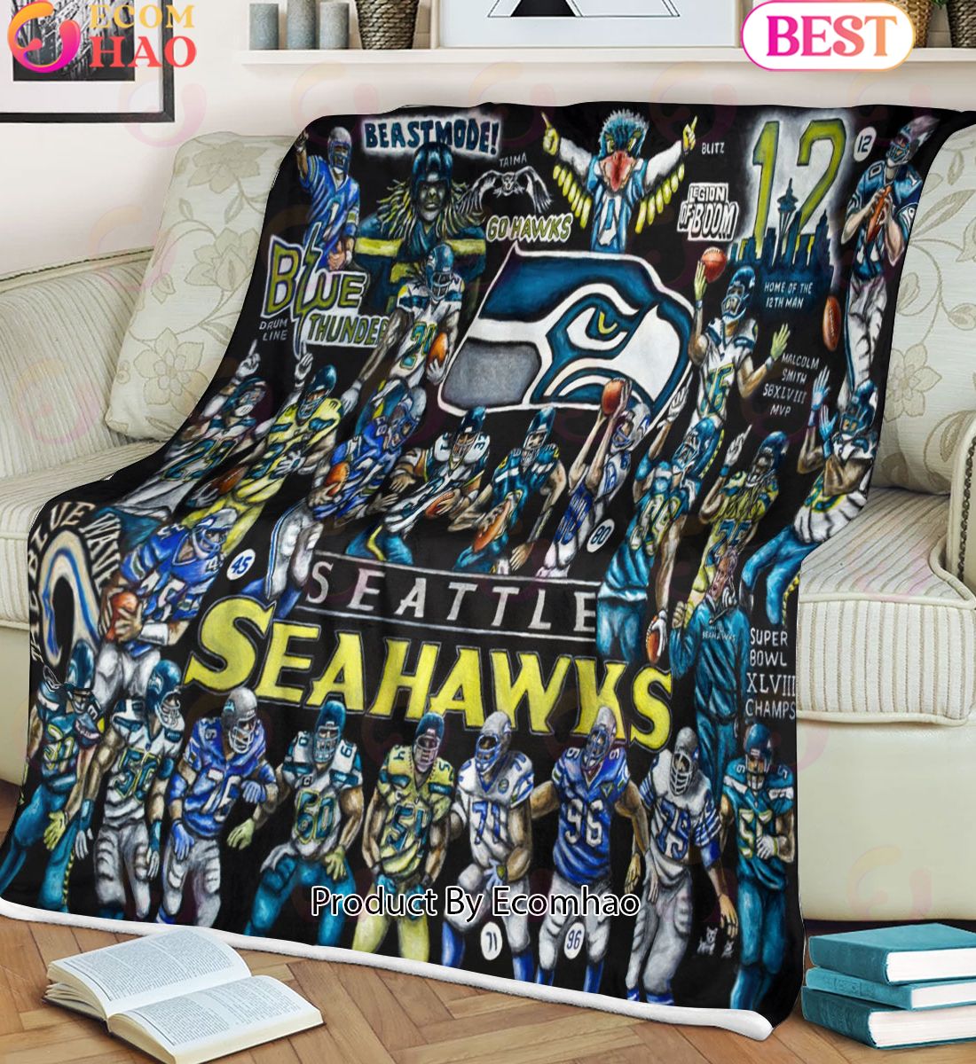 NFL Seattle seahawks Tribute, Football History Legend Blanket