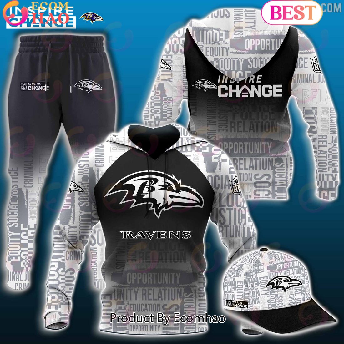 NFL Baltimore Ravens Inspire Change Justice Opportunity Equity Freedom Hoodie, Longpants, Cap