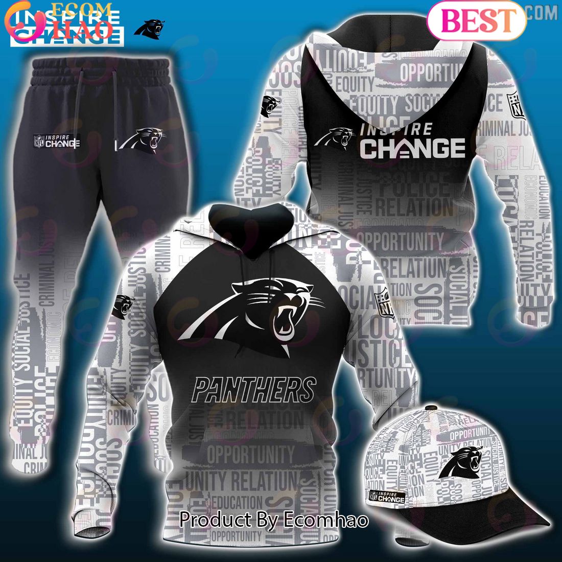 NFL Carolina Panthers Inspire Change Justice Opportunity Equity Freedom Hoodie, Longpants, Cap