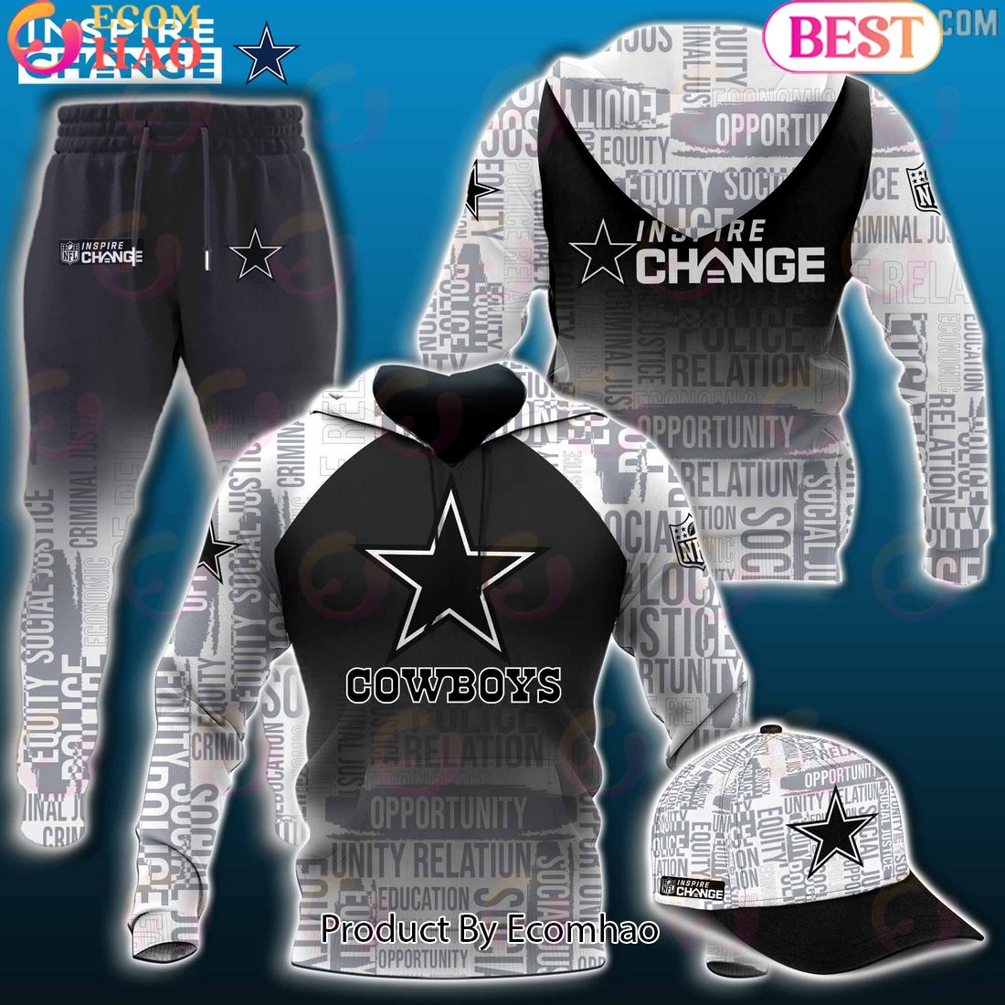 NFL Dallas Cowboys Inspire Change Justice Opportunity Equity Freedom Hoodie, Longpants, Cap