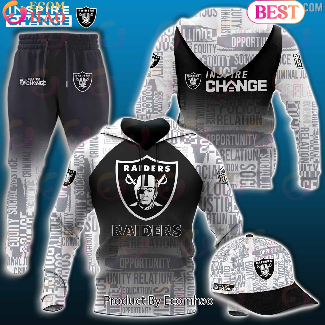 NFL Las Vegas Raiders Inspire Change Justice Opportunity Equity Freedom Hoodie, Longpants, Cap