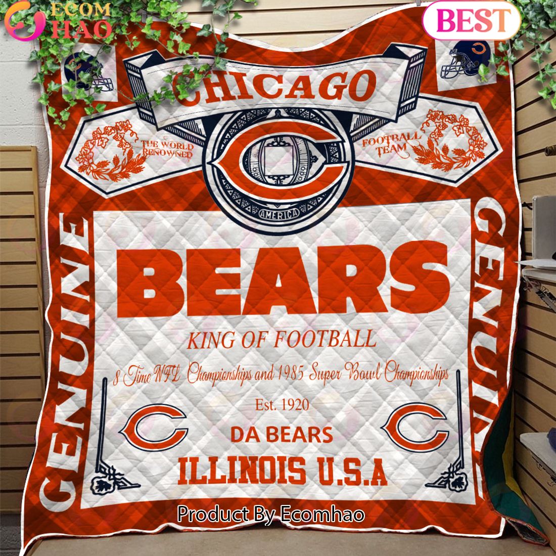 NFL Chicago Bears King Of Football Quilt Blanket