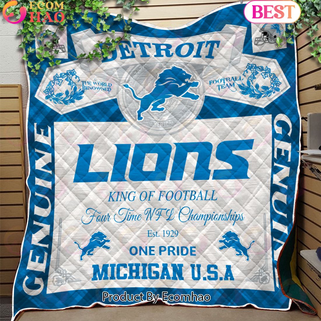 NFL Detroit Lions King Of Football Quilt Blanket