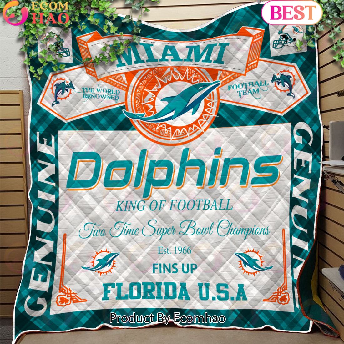 NFL Miami Dolphins King Of Football Quilt Blanket