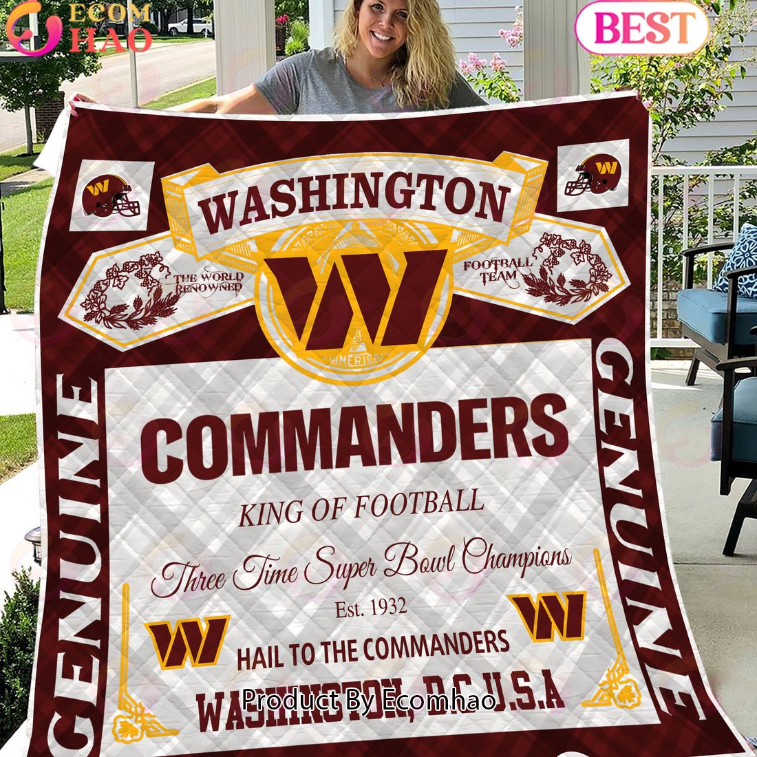 NFL Washington Commanders King Of Football Quilt Blanket