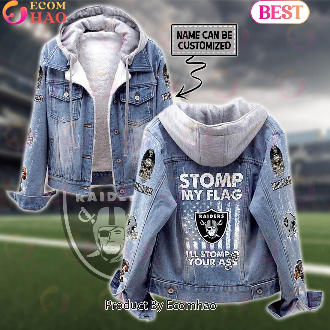 Custom Name Las Vegas Raiders – Storm My Flag Designed Fleece Hooded Denim Jacket