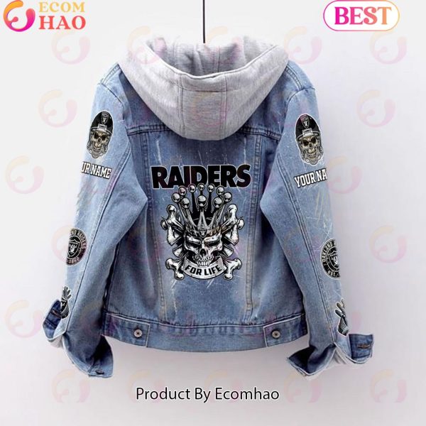 Custom Name Las Vegas Raiders For Life Designed Fleece Hooded Denim Jacket