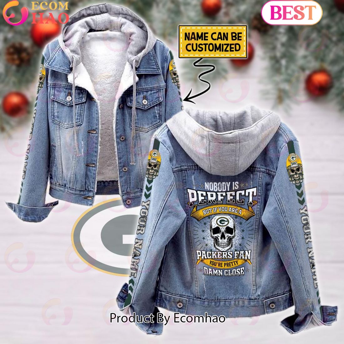 Custom Name Proud To Be A Green Bay Packers Fan Designed Fleece Hooded Denim Jacket